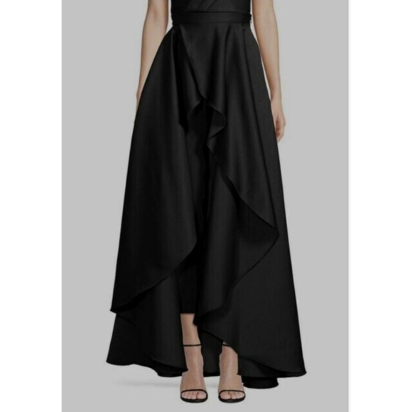[JAY GODFREY] Draped Satin Flounce Hi Lo A-Line Maxi Skirt Black Women's 8 - Picture 1 of 10